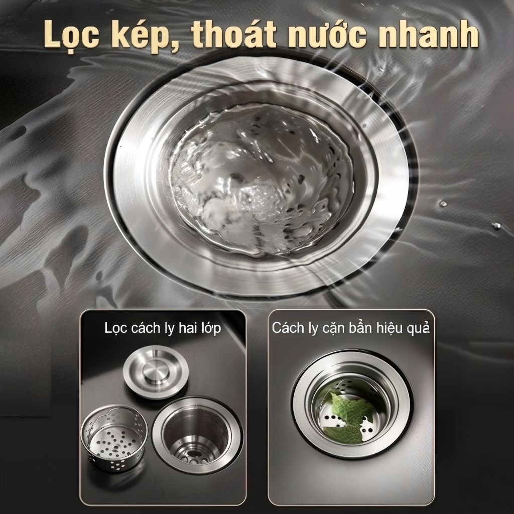 chậu rửa bát 1 hố inox 304 chính hãng cỡ lớn bồn rửa chén 50*45cm 75*45cm Bảo hành 2 nă cỡ nhỏ Full Phụ KiệnLớp phủ nano