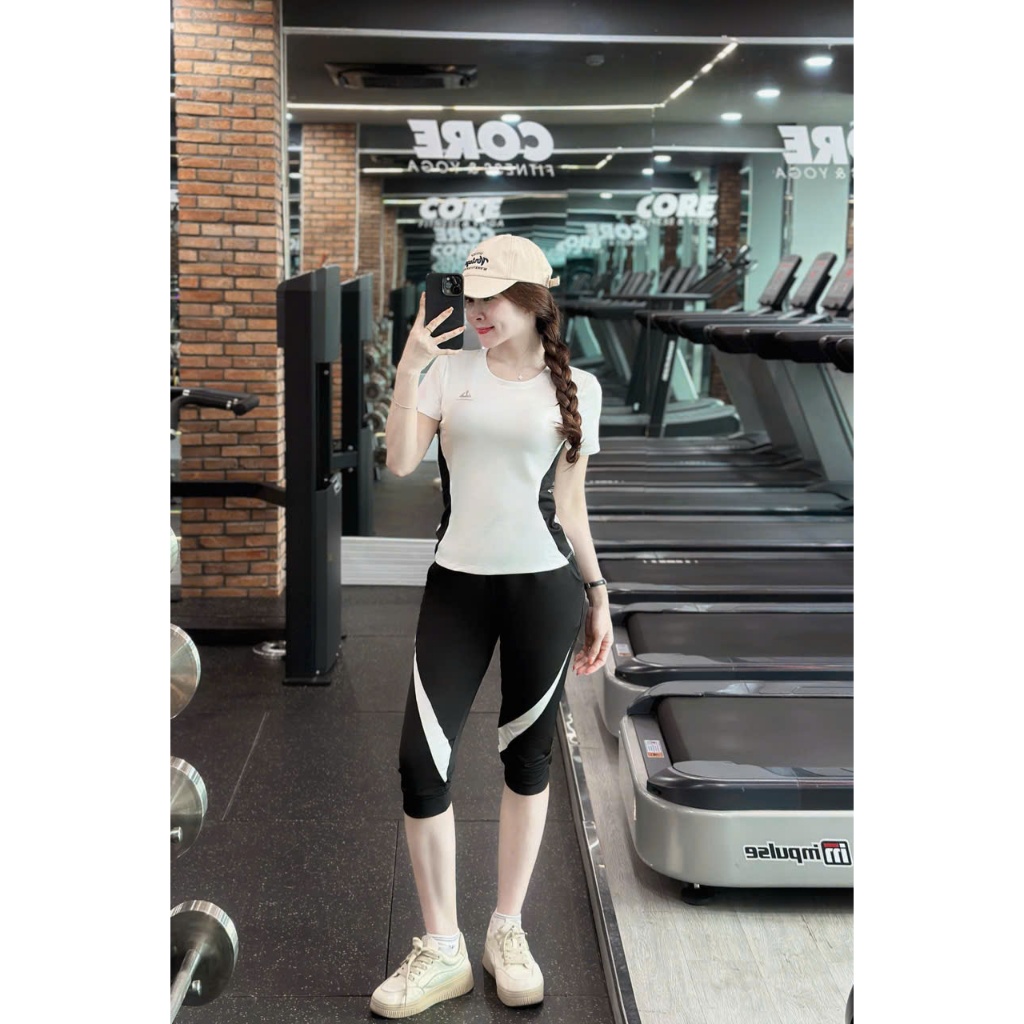 [Siêu sale] Bộ thể thao tập gym, yoga aerobic áo cộc tay quần lửng chất thun lạnh mẫu mới