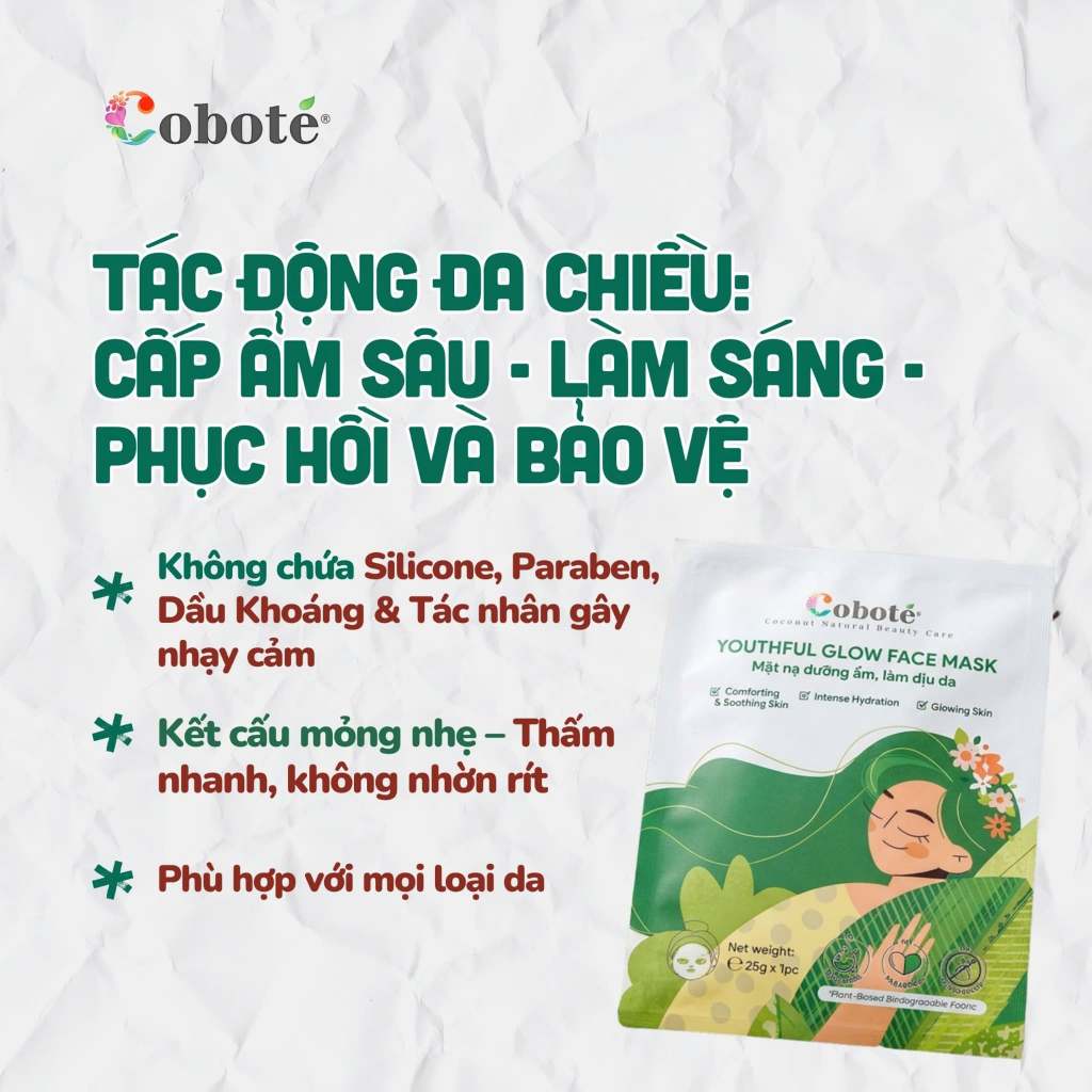 Mặt nạ dưỡng ẩm, làm đều màu da Coboté - Mặt nạ cấp ẩm, hỗ trợ phục hồi, trắng da, đều màu