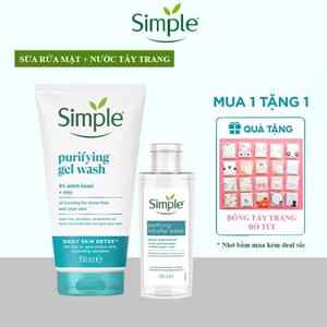 Combo Simple da mụn sữa rửa mặt 150ml + Nước tẩy trang 100ml Purifying Micellar Water xanh dương