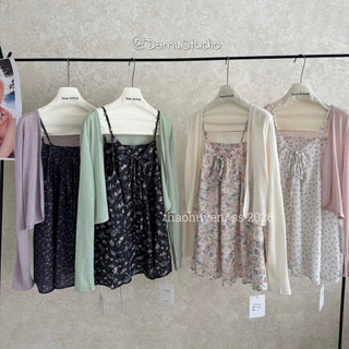 SET 2 Món Cardigang + Áo Babydoll 2 Dây Điều Chỉnh Vintage Hàn Quốc Xinh Xắn Trenddy QCCC l1(Ảnh thật )|Dami.Studio