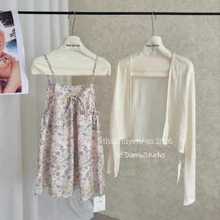 SET 2 Món Cardigang + Áo Babydoll 2 Dây Điều Chỉnh Vintage Hàn Quốc Xinh Xắn Trenddy QCCC l1(Ảnh thật )|Dami.Studio