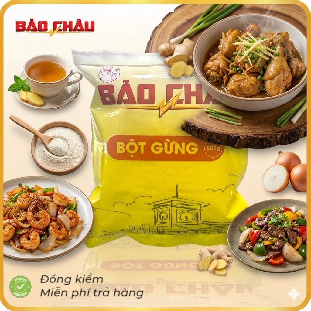 ✨ 5 gói(500gr/gói) BỘT GỪNG BẢO CHÂU – BÍ QUYẾT CHO CĂN BẾP ẤM ÁM VÀ TRÒN VỊ ✨