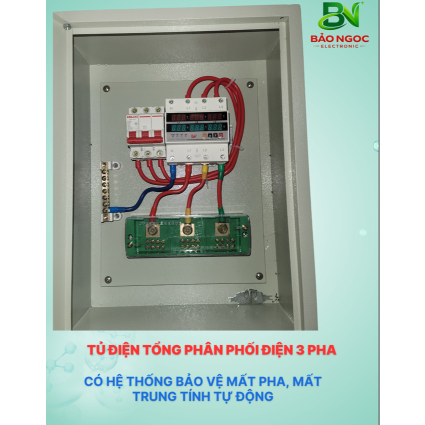 TỦ ĐIỆN PHÂN PHỐI TỔNG 3 PHA CÓ BẢO VỆ MẤT PHA MẤT TRUNG TÍNH TỰ ĐỘNG ĐÓNG NGẮT 63A VÀ 100A