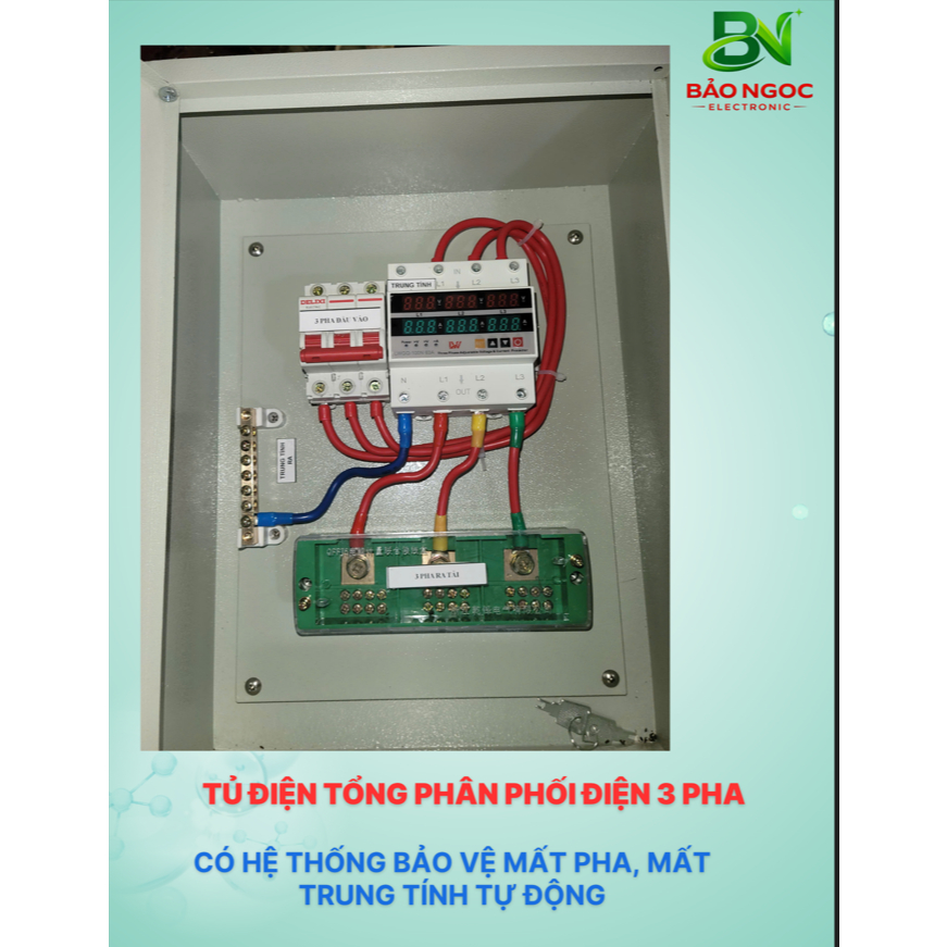 TỦ ĐIỆN PHÂN PHỐI TỔNG 3 PHA CÓ BẢO VỆ MẤT PHA MẤT TRUNG TÍNH TỰ ĐỘNG ĐÓNG NGẮT 63A VÀ 100A