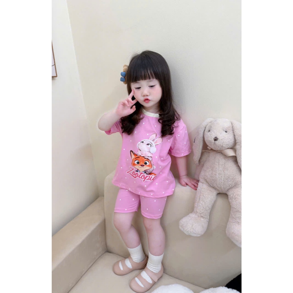 Sét Quần Lửng Chấm Bi Họa Tiết Cáo Vs Thỏ  Dành Cho Gái Từ 9-37kg