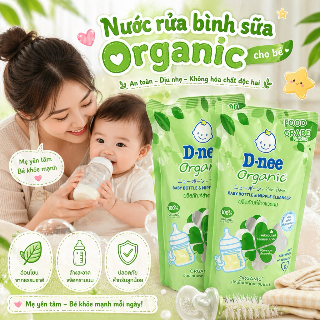 [Combo tiết kiệm]Nước rửa bình sữa  ,rau củ cho bé Dnee Organic túi 550ml