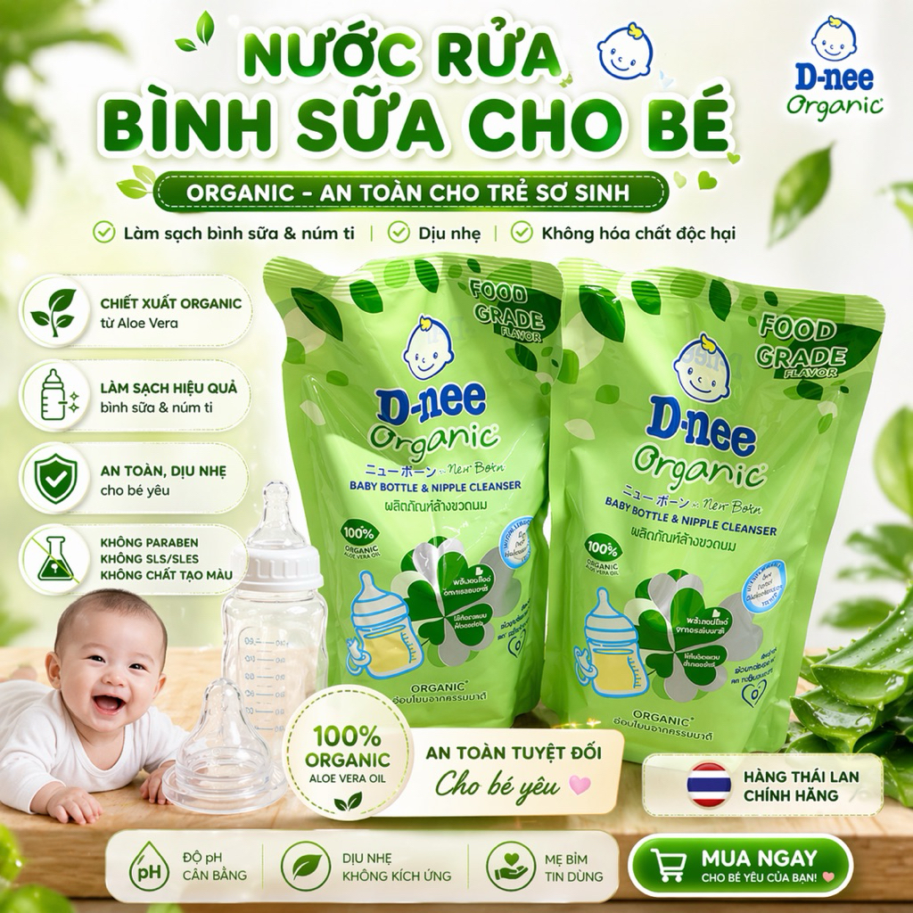 [Combo tiết kiệm]Nước rửa bình sữa  ,rau củ cho bé Dnee Organic túi 550ml