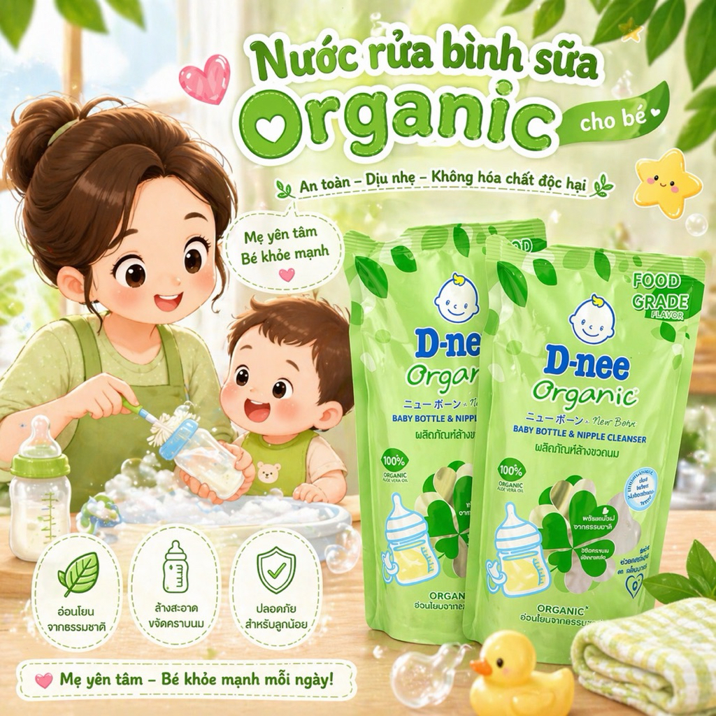 [Combo tiết kiệm]Nước rửa bình sữa  ,rau củ cho bé Dnee Organic túi 550ml