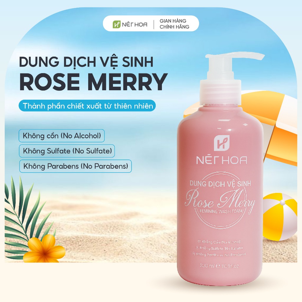 Dung Dịch Vệ Sinh Phụ Nữ Rose Merry 300 ml Tặng 01 nước hoa Daisy - Giúp Cân Bằng Độ PH Tự Nhiên, Se Khít, Dưỡng Ẩm Sâu