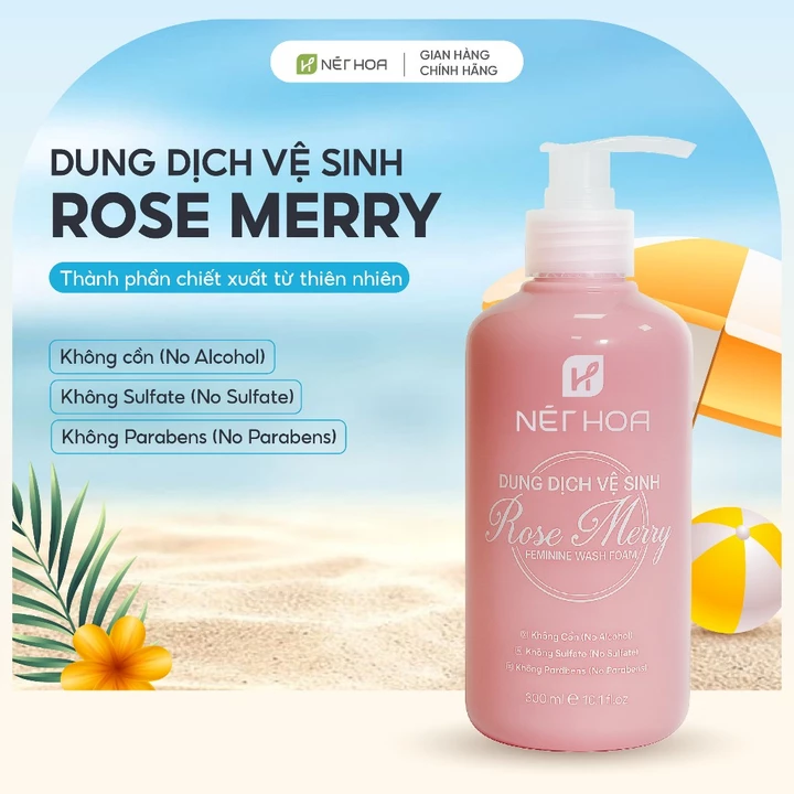 Dung Dịch Vệ Sinh Phụ Nữ Rose Merry Giúp Cân Bằng Độ PH Tự Nhiên, Se Khít, Dưỡng Ẩm Sâu 300ml