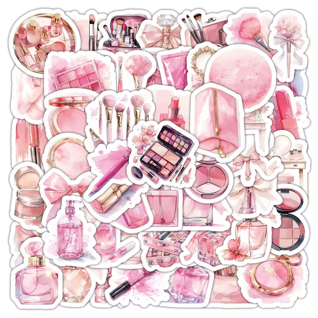 sticker đồ makeup màu hồng tiểu thư