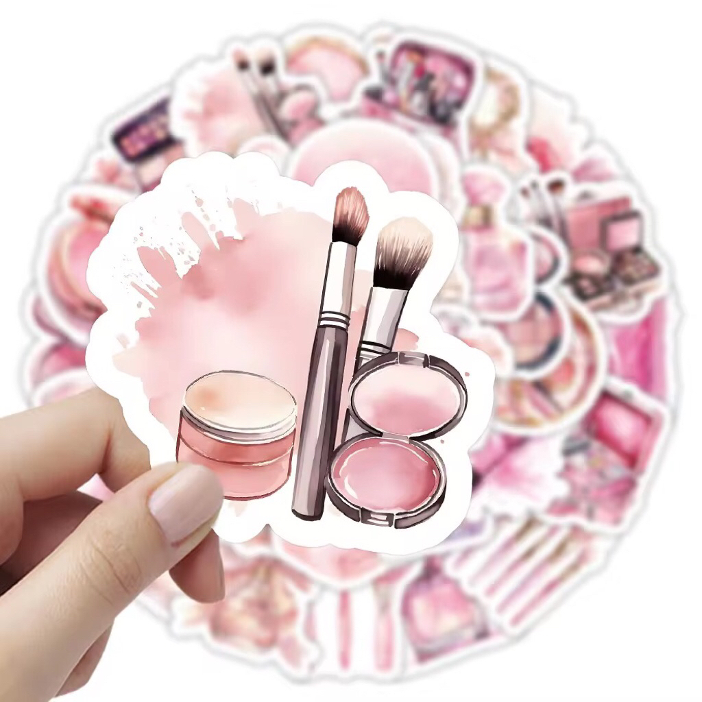 sticker đồ makeup màu hồng tiểu thư