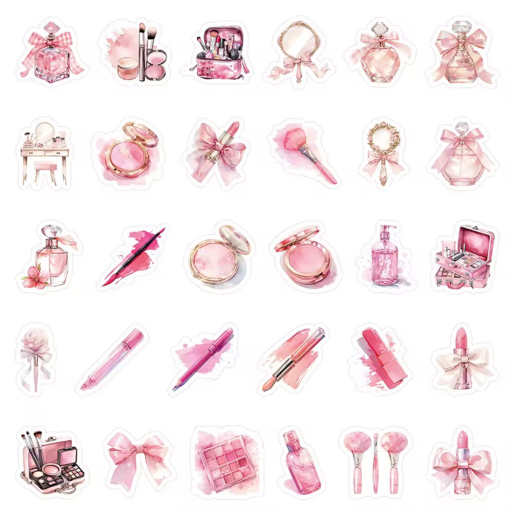 sticker đồ makeup màu hồng tiểu thư