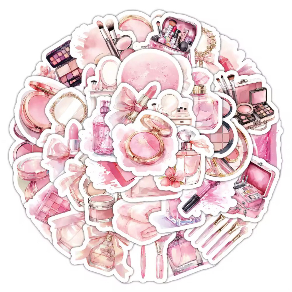 sticker đồ makeup màu hồng tiểu thư