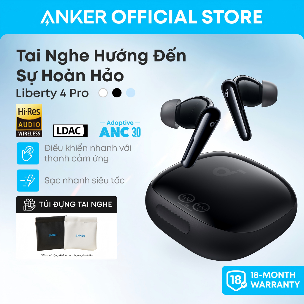 Tai nghe bluetooth soundcore Liberty 4 Pro chống ồn chủ động, điều khiển nhanh qua màn hình cảm ứng, sạc nhanh siêu tốc | BigBuy360 - bigbuy360.vn