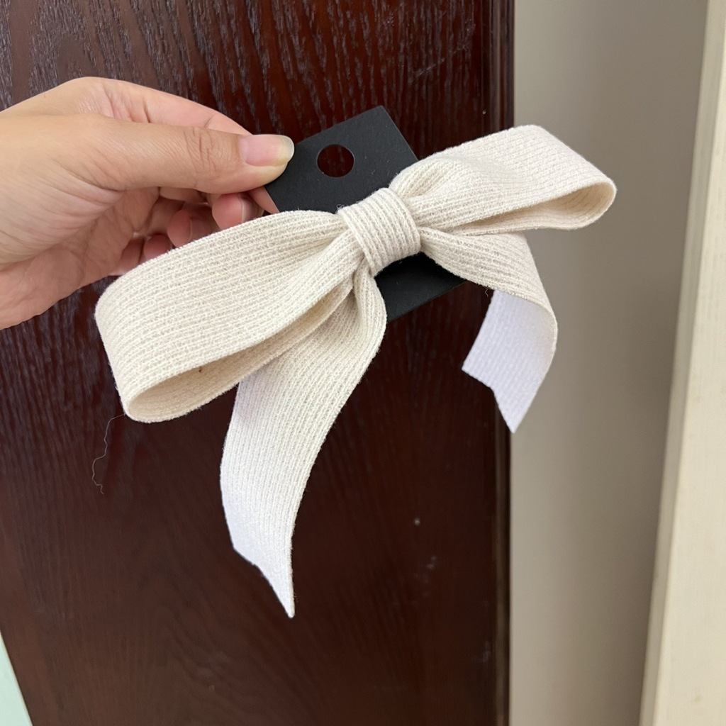 Kẹp Tóc Nơ Len Gân Vintage Hàn Quốc – Kẹp Càng Cua Nơ Dài Thanh Lịch Cho Tóc Dài & Tóc Búi