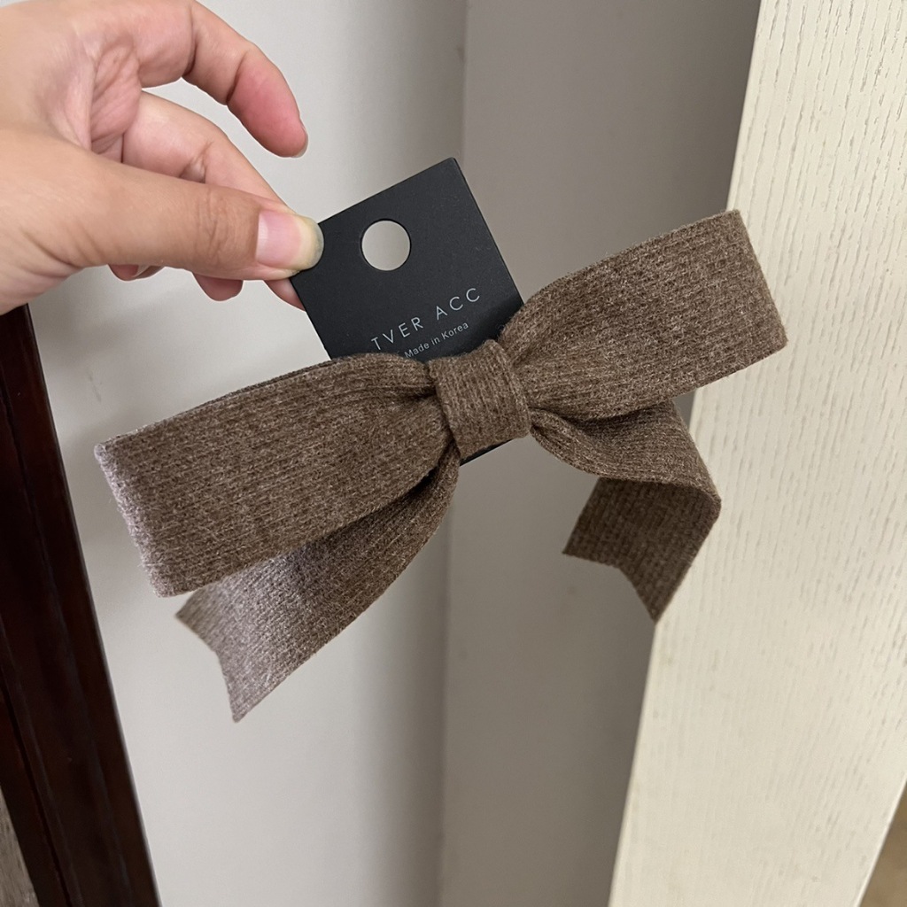 Kẹp Tóc Nơ Len Gân Vintage Hàn Quốc – Kẹp Càng Cua Nơ Dài Thanh Lịch Cho Tóc Dài & Tóc Búi