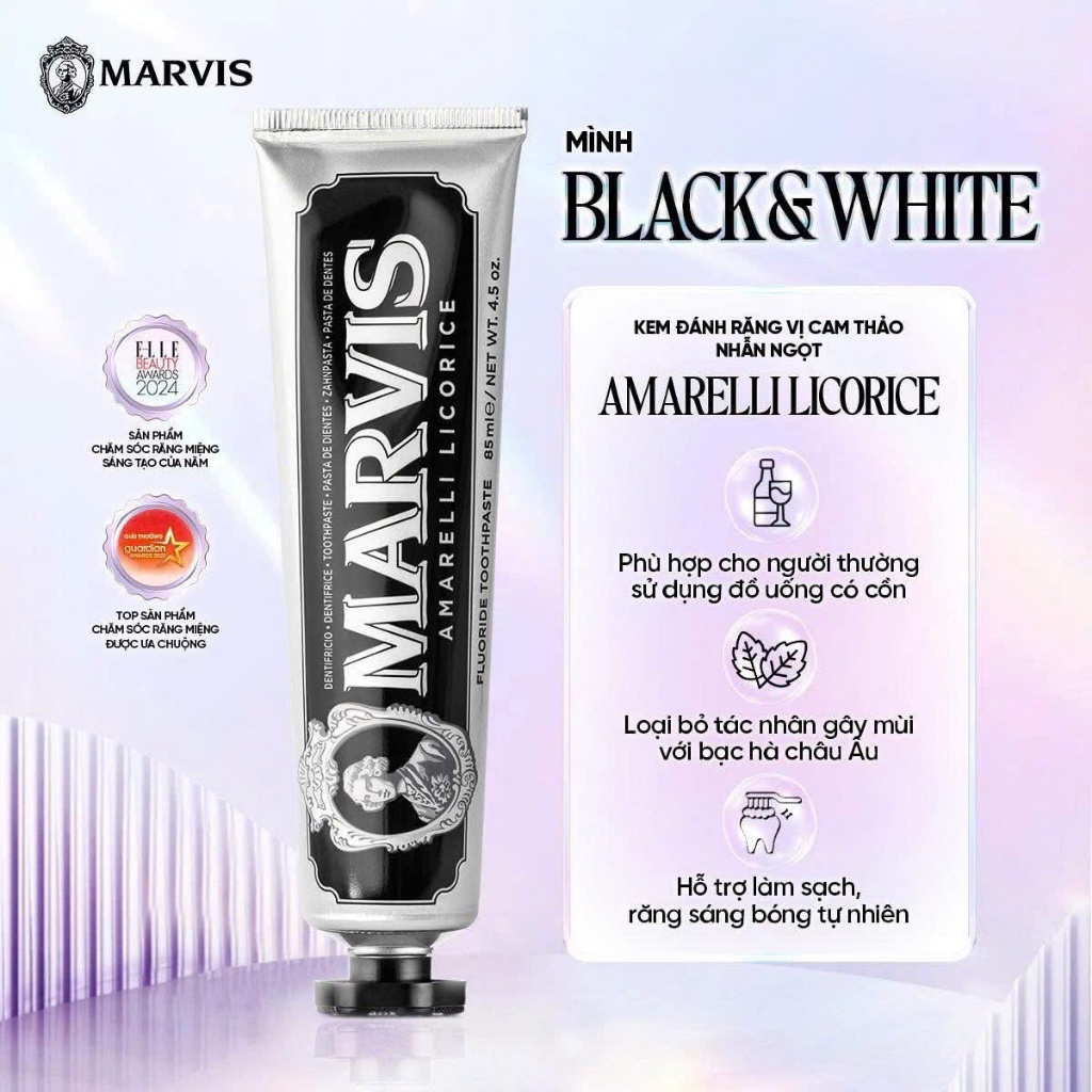 Kem Đánh Răng MARVIS AMARELLI LOCORICE MINT 85ml (Hương cam thảo & bạc hà) – Hơi thở thơm mát | Chính Hãng