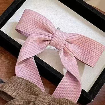 Kẹp Tóc Nơ Len Gân Vintage Hàn Quốc – Kẹp Càng Cua Nơ Dài Thanh Lịch Cho Tóc Dài & Tóc Búi