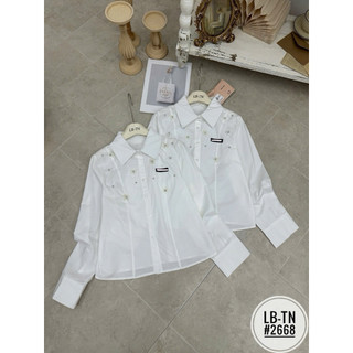 Áo sơ mi thô MM cổ đức dài tay đính hoa điểm đá #2668