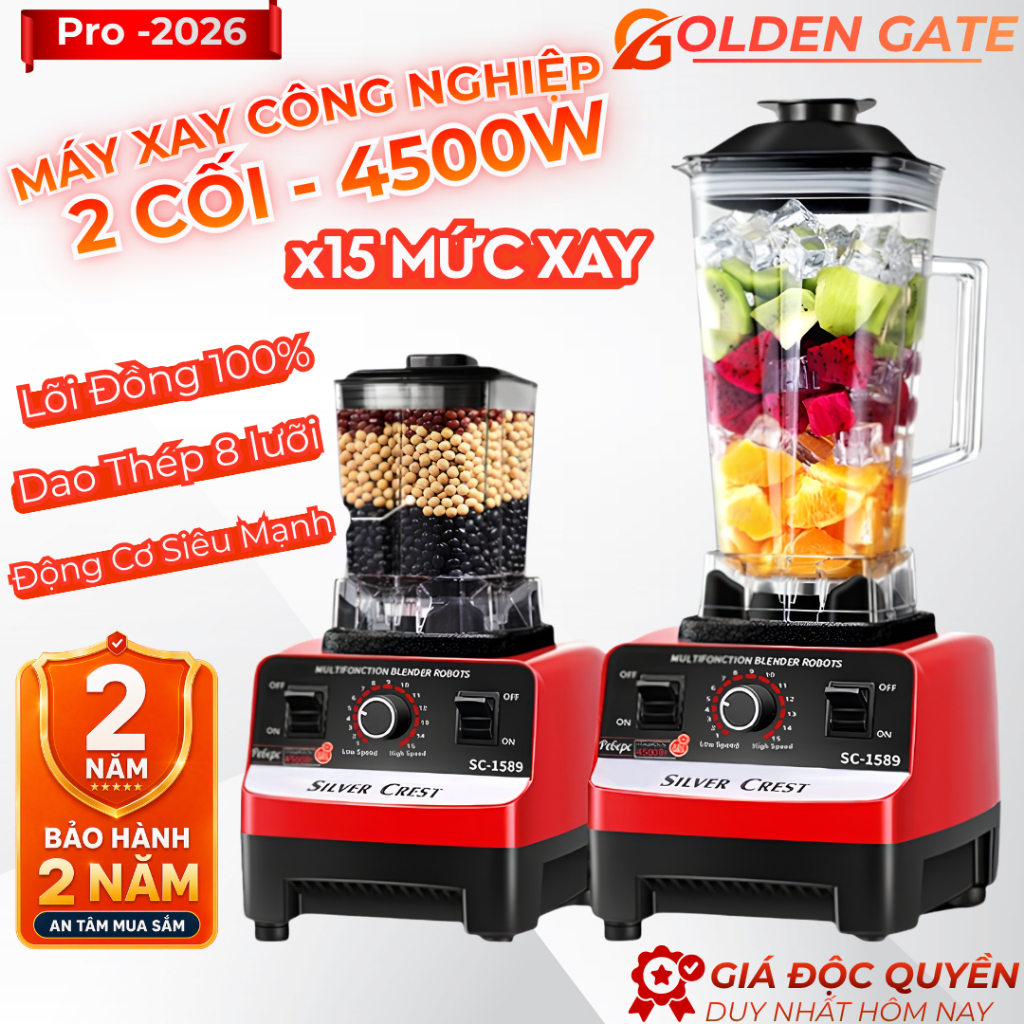 Máy Xay Sinh Tố Công Nghiệp SILVER CREST SC-1589 4500W - Máy Xay Đa Năng 2 Cối Dung Tích Lớn