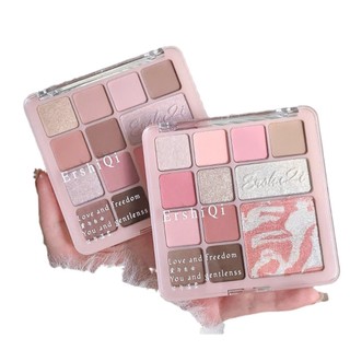 Bảng Phấn Mắt Má Hồng ErshiQi Nội Địa Trung 12 Ô Tông Hồng Nude, Nhũ Mịn, Lâu Trôi