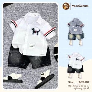 BỘ SƠ MI NGẮN TAY CHÓ KẺ cho bé trai 9-26kg, chất liệu mềm mịn, co giãn, thấm hút mồ hôi,