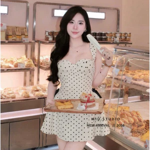 “Sunny dress” Đầm chấm bi 2S cup ngực dáng xoè nhẹ nhàng tiểu thư , Váy thiết kế dáng ngắn đính nơ eo sang chảnh(sẵn)