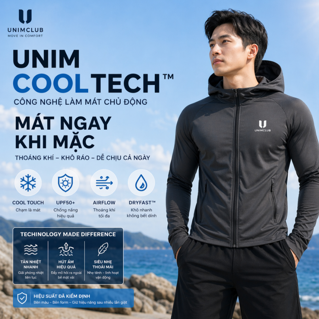[Siêu Tốc]Áo Chống Nắng 2 Lớp Unisex UNIM Ngừa Tia UV SPF50 Chất Kim Cương Thông Hơi Tản Nhiệt Làm Mát Khóa Kéo Kín Mặt