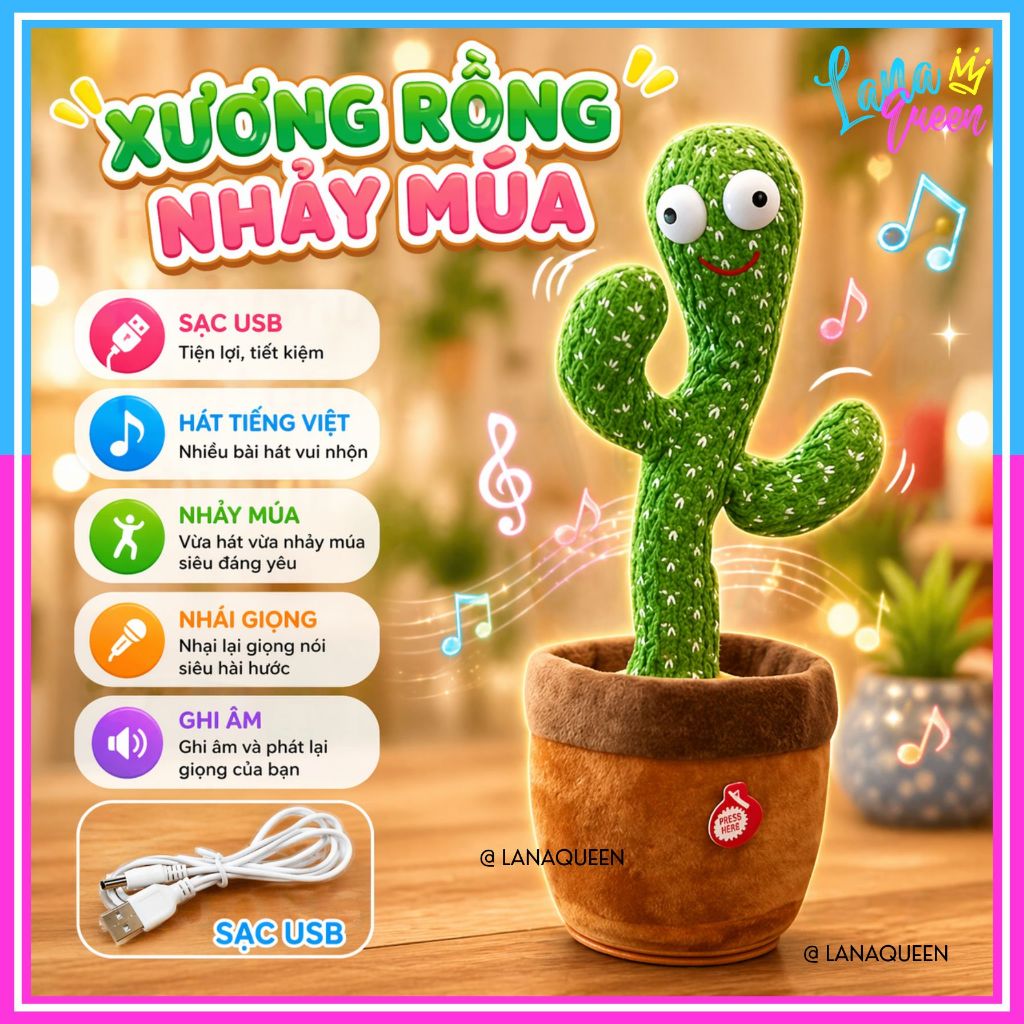 Cây xương rồng nhảy múa biết nói nhại giọng phát nhạc vui nhộn cho bé – Vịt vàng nhại được giọng nói – LANA QUEEN