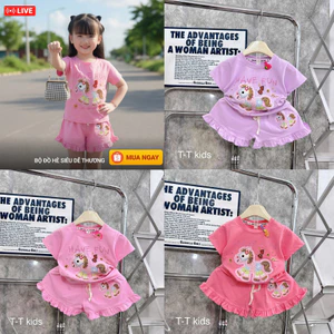 Bộ quần áo bé gái in hình Ngựa 3 màu cho bé từ 8-18kg chất vải cotton thoáng mát