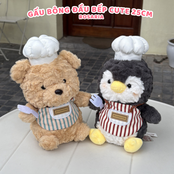 Thú Nhồi Bông Đầu Bếp 25cm Dễ Thương – Gấu Bông Chef Cao Cấp, Mềm Mịn, An Toàn, Phù Hợp Làm Quà Tặng