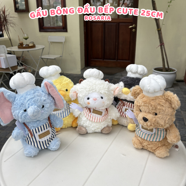 Thú Nhồi Bông Đầu Bếp 25cm Dễ Thương – Gấu Bông Chef Cao Cấp, Mềm Mịn, An Toàn, Phù Hợp Làm Quà Tặng