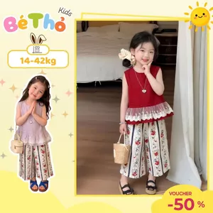 BỘ BÉ GÁI ÁO 3 LỖ VIỀN QUẦN HOA SZ 14 - 43 KG CHẤT VẢI CO GIÃN 4 CHIỀU 3 MÀU CHO CÁC BÉ LỰA CHỌN
