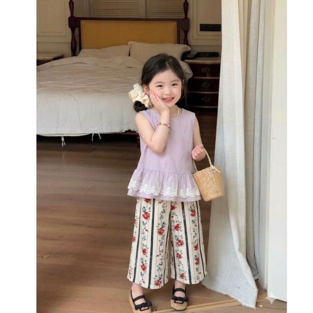 BỘ BÉ GÁI ÁO 3 LỖ VIỀN QUẦN HOA SZ 14 - 43 KG CHẤT VẢI CO GIÃN 4 CHIỀU 3 MÀU CHO CÁC BÉ LỰA CHỌN