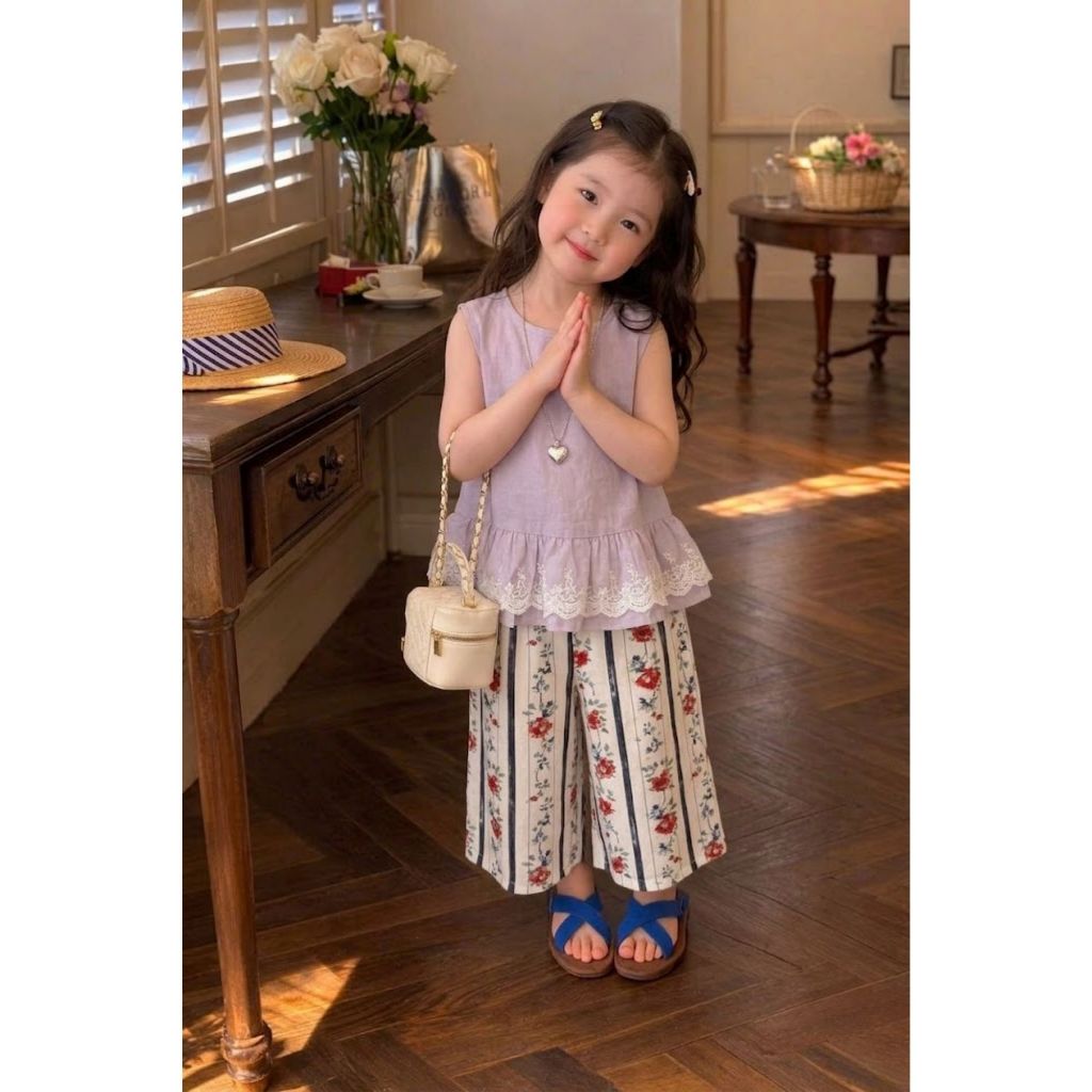 BỘ BÉ GÁI ÁO 3 LỖ VIỀN QUẦN HOA SZ 14 - 43 KG CHẤT VẢI CO GIÃN 4 CHIỀU 3 MÀU CHO CÁC BÉ LỰA CHỌN