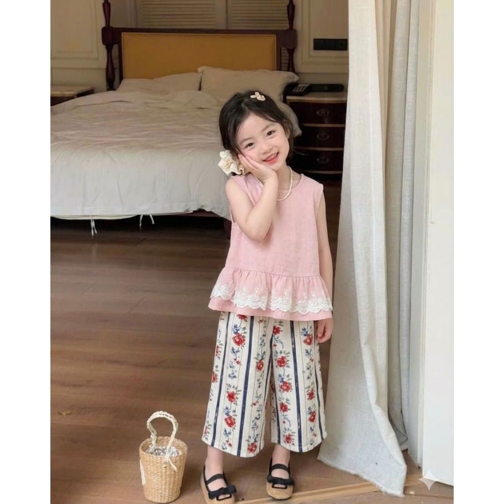 BỘ BÉ GÁI ÁO 3 LỖ VIỀN QUẦN HOA SZ 14 - 43 KG CHẤT VẢI CO GIÃN 4 CHIỀU 3 MÀU CHO CÁC BÉ LỰA CHỌN