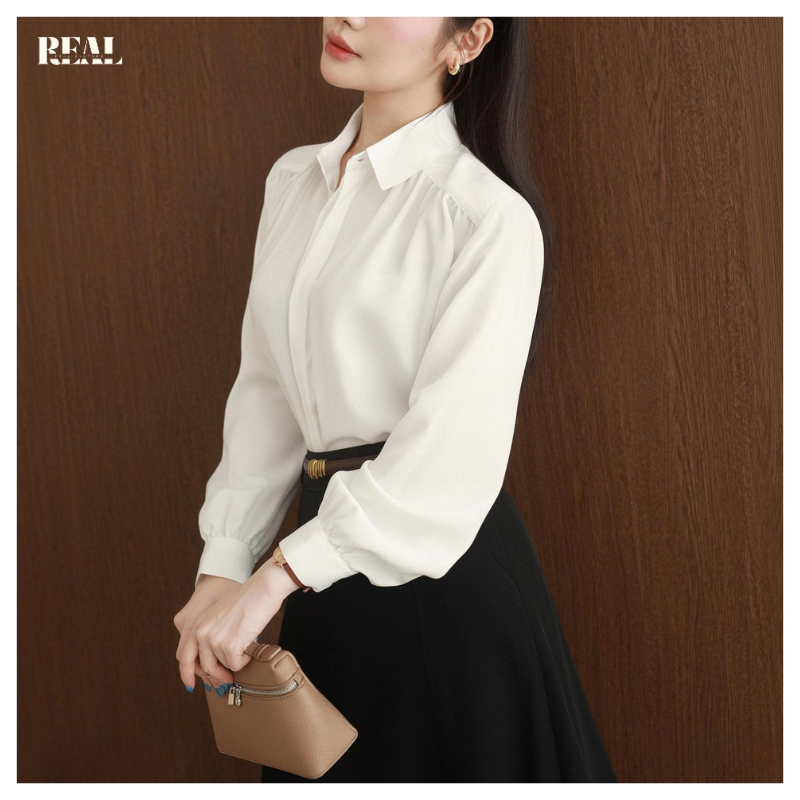 Sơ mi lụa tay phồng Tulip REAL CLOTHES (tổng hợp màu), mềm mát, ít nhăn