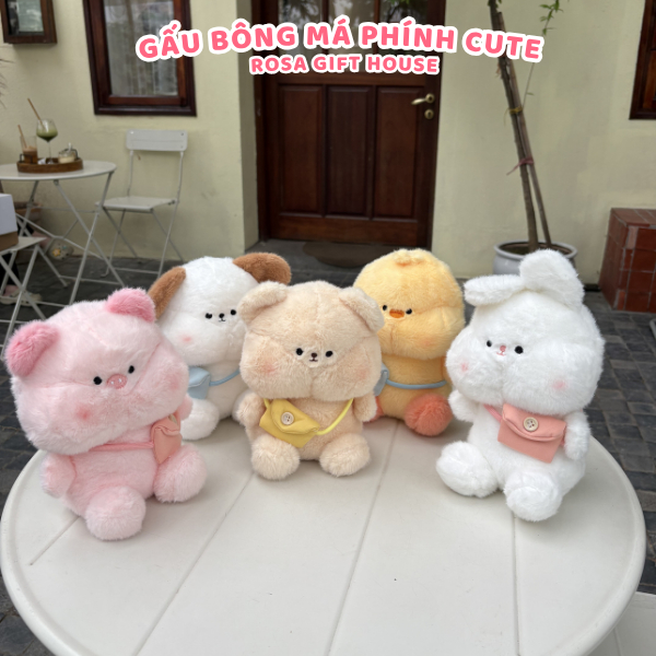Thú Bông Má Hồng Cute Đeo Túi Mini – Gấu Bông Cao Cấp Mềm Mịn Cho Bé & Quà Tặng