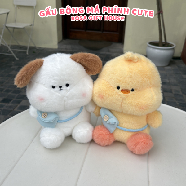 Thú Bông Má Hồng Cute Đeo Túi Mini – Gấu Bông Cao Cấp Mềm Mịn Cho Bé & Quà Tặng