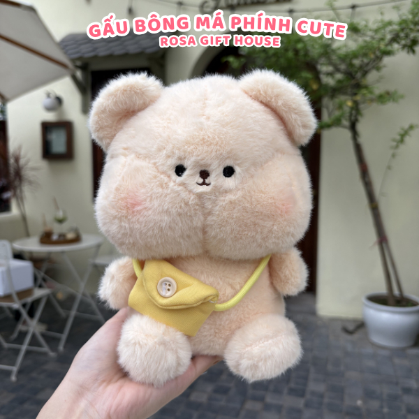 Thú Bông Má Hồng Cute Đeo Túi Mini – Gấu Bông Cao Cấp Mềm Mịn Cho Bé & Quà Tặng