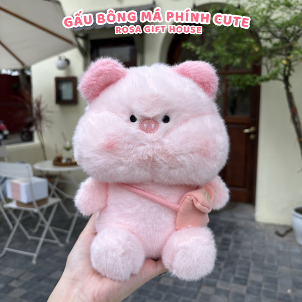 Thú Bông Má Hồng Cute Đeo Túi Mini – Gấu Bông Cao Cấp Mềm Mịn Cho Bé & Quà Tặng