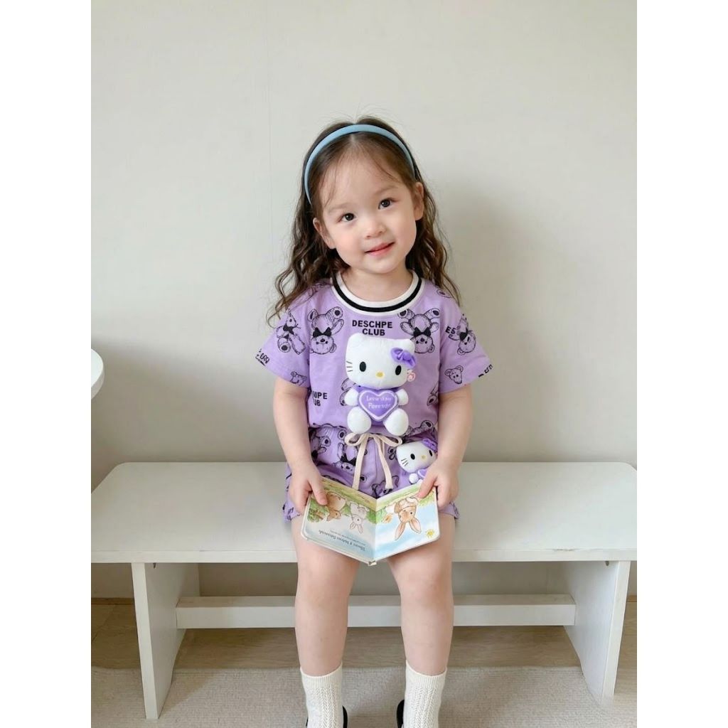 Bộ quần áo nơ hello kitty bé gái dễ thương xinh xắn size 9 - 42 kg