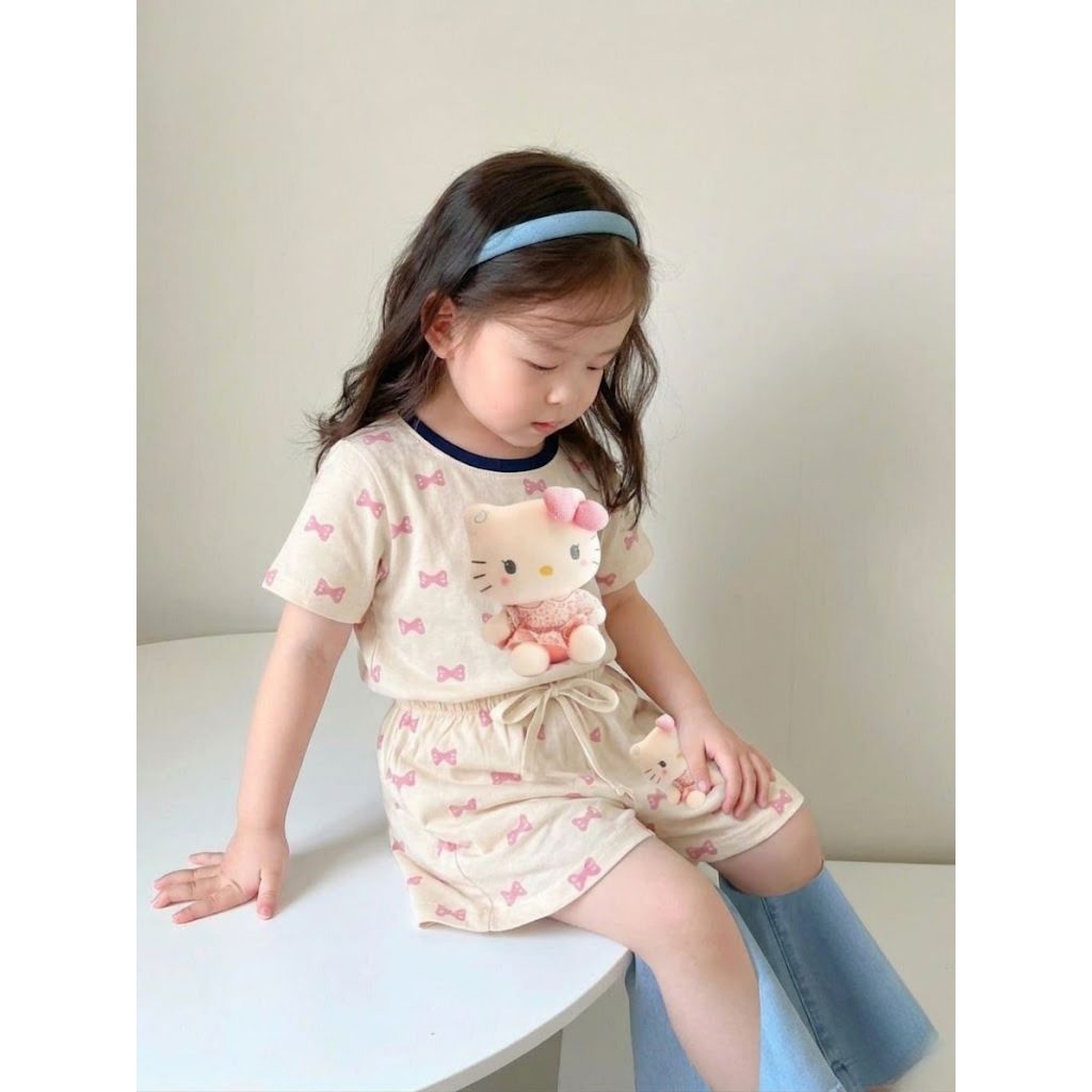 Bộ quần áo nơ hello kitty bé gái dễ thương xinh xắn size 9 - 42 kg