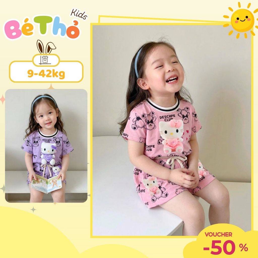 Bộ quần áo nơ hello kitty bé gái dễ thương xinh xắn size 9 - 42 kg