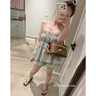 SET ÁO 2S MIX QUẦN BỒNG KẺ KÈM DÂY BUỘC TÓC HOT HIT