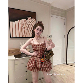 SET ÁO 2S MIX QUẦN BỒNG KẺ KÈM DÂY BUỘC TÓC HOT HIT