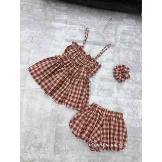 SET ÁO 2S MIX QUẦN BỒNG KẺ KÈM DÂY BUỘC TÓC HOT HIT