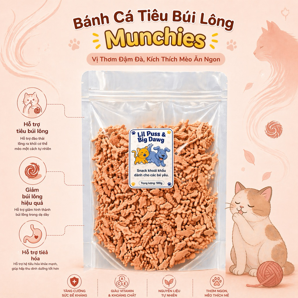 Bánh Cá Munchies 3 Vị (Có Mix) Cho Mèo – Tiêu Búi Lông, Hỗ Trợ Tiêu Hóa, Giàu Vitamin.